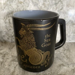Vintage Federal CAPRICORN Sea Goat Zodiac Astrology Mug Black Gold Milk Glass - Picture 1 of 4