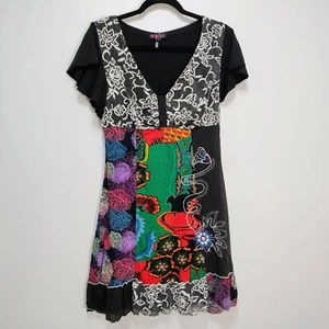 Kessley NEW NWT Women's LARGE Mixed Media Black Lace Boho Dress Embroidery - Picture 1 of 9