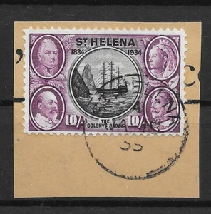 ST.HELENA SG123 1934 CENTENARY 10/= BLACK & PURPLE USED ON PIECE - Picture 1 of 1