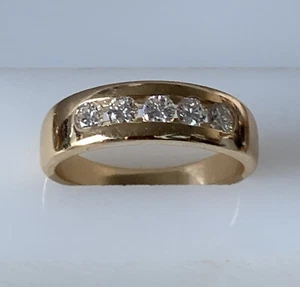 14k Yellow Gold 5 Round Brilliant Diamond Band Ring 1/2 CTTW VS 6mm size 9 - Picture 1 of 5