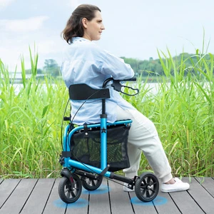 Foldable Rollator Walker W/ Seat 3x 8” Wheels Lightweight Aluminum 10.67lbs Blue - Picture 1 of 8