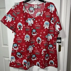 Dickie’s Scrub Top Women’s 2X Christmas Yeti NWT! - Picture 1 of 9