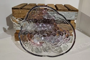 Vintage Indiana Glas irisierende Rebe Griff Traube bedruckter Boden Obstschale - Bild 1 von 4