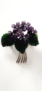 VINTAGE BROSCHE ° BLUME ° Feilchen  ° Glassteine ° Gablonz ° Nr. 59 ° - Picture 1 of 12