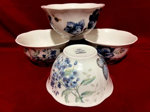 Lenox Butterfly Meadow Blue Floral Scalloped Set Of 4 Rice Bowls 5 1/2" - Picture 1 of 1
