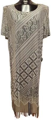 Vintage 1990s HELENE BLAKE Romantic SILVER/GRAY Fringed Lined LACE Dress Sz 14 - Image 1 of 4