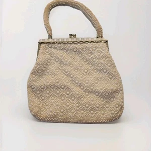 Vintage Beaded Acrylic Purse Beige White - Picture 1 of 11