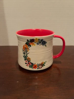 Taza Anthropologie Nathalie Lete Monograma Inicial C Floral Pájaros Burro Rojo Boho Foto 1 de 4