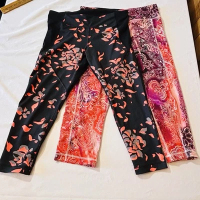 Lot Of 2 Athletic Leggings Floral Paisley Pink Orange Purple L Under Armor + 1** - Image 1 of 4