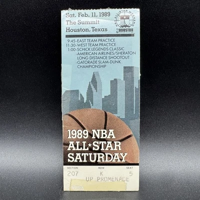 Boleto del Juego de Estrellas de la NBA 1989 Houston Rockets *Karl Malone Jugador Más Valioso Foto 1 de 2