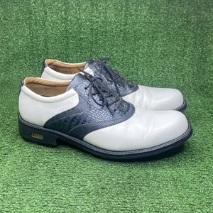 Ecco SZ 9 US Golf Traditions Black Spiked White Lace Up Classic Golf Shoes - Picture 1 of 8