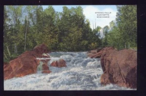View of Strong Falls MARINETTE WISCONSIN Running Fallls Vintage Unused Postcard - Picture 1 of 1