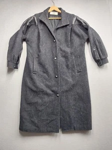 MAGGIE LAWRENCE PEACOAT WOMENS SZ 16 WOOL BLEND BUTTON DOWN LEATHER TRIM JACKET - Picture 1 of 7