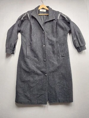 MAGGIE LAWRENCE PEACOAT WOMENS SZ 16 WOOL BLEND BUTTON DOWN LEATHER TRIM JACKET - Image 1 of 4