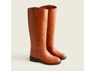 J.Crew $348 及膝皮革骑行靴,富橡木棕色,女式 8.5 码 — 第 1/4 张图片