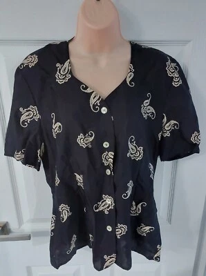st michael vintage marks and spencer  Black paisley print blouse 16 - Image 1 of 4