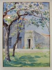 French Watercolor monogrammed MJ, "Garden in spring" dated 1940, framed