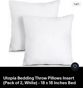 Inserto de almohadas de cama Utopía (paquete de 2, blanco) - cama de 18 x 18 pulgadas - Imagen 1 de 5