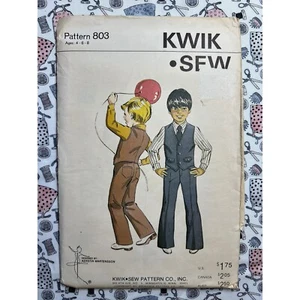 Kwik Sew Sewing Pattern 803 Boys Pants and Vest Size 4-8 Cut Complete to Size 8 - Picture 1 of 3