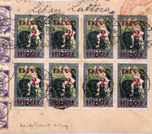 LATVIA Liepāja *LIBAU* BLOCK OF EIGHT Surcharges 1921 London Cover Front YT95 - Picture 1 of 16