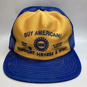 Vintage UAW Union Buy American Region 8 Support HR1234 & S709 Yellow Blue Hat - Picture 1 of 10