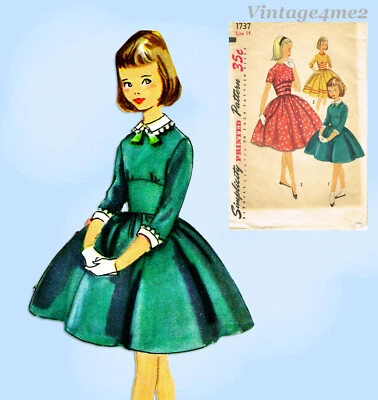 1950s Vintage Simplicity Sewing Pattern 1737 Cute Uncut Teen Girls Dress Sz 14 - Image 1 of 4