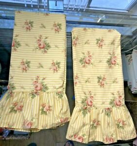 Vtg Ralph Lauren Sophie Brooke Yellow Stripes Rosebuds Ruffled Pillowcases cxx
