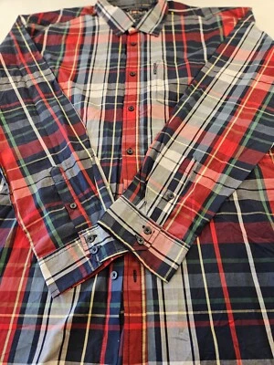 Ecko Unlimited Shirt Men's 3XL Retro 90's Hip Hop Red Blue Plaid Long Sleeve - Image 1 of 4