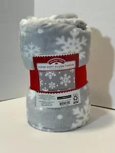 HOLIDAY TIME SUPER SOFT PLUSH THROW "SNOWFLAKES" GRAY/WHT 50"X60" - Picture 1 of 6