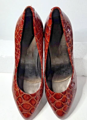 Zapatos de tacón alto Jessica Simpson de cuero sintético cocodrilo JS-Elroy rojos talla 8B Foto 1 de 4