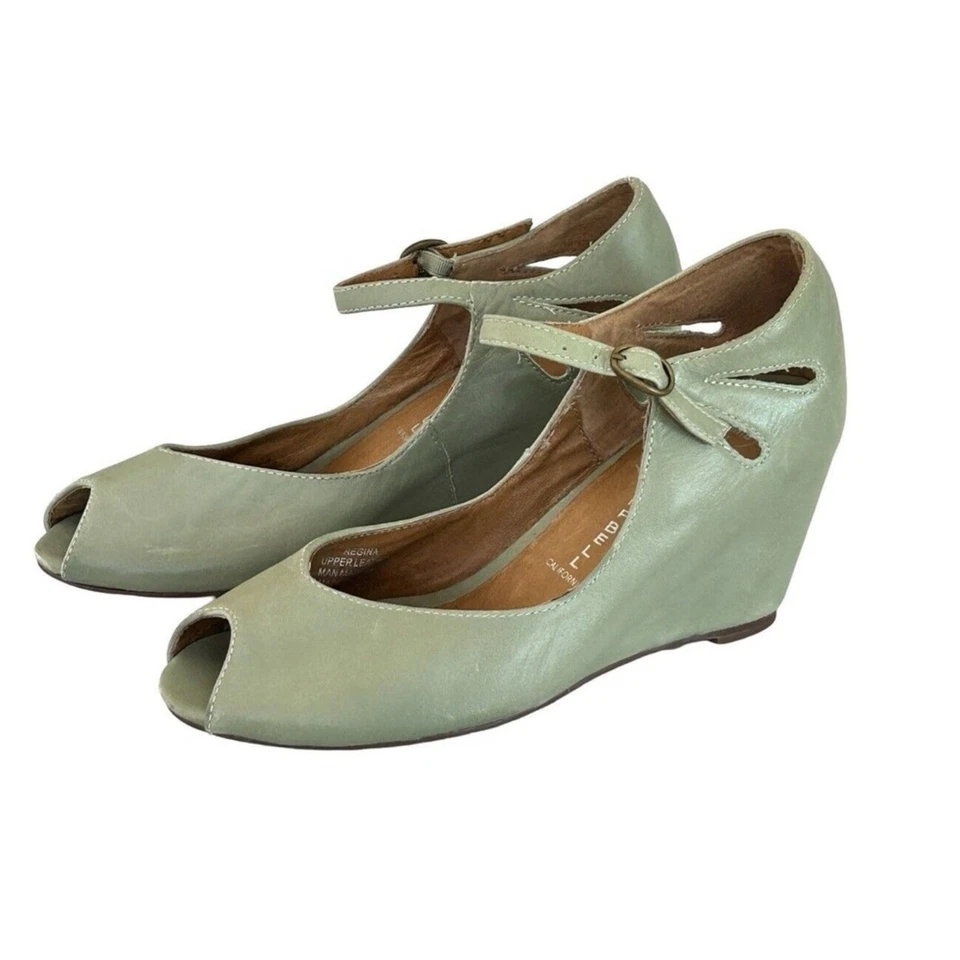 Zapatos de salón de cuña Jeffrey Campbell Regina talla 8 cuero verde punta abierta correa para el tobillo Foto 1 de 4