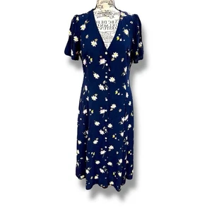 Neu mit Etikett Gap Größe 14 marineblau Blumenmuster Knopfleiste V-Ausschnitt Midikleid Landhaus - Bild 1 von 6