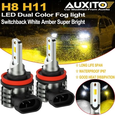 AUXITO H11 H9 H8 LED Fog Light Bulbs Switchback Dual Color Yellow & White 4000LM - Image 1 of 4