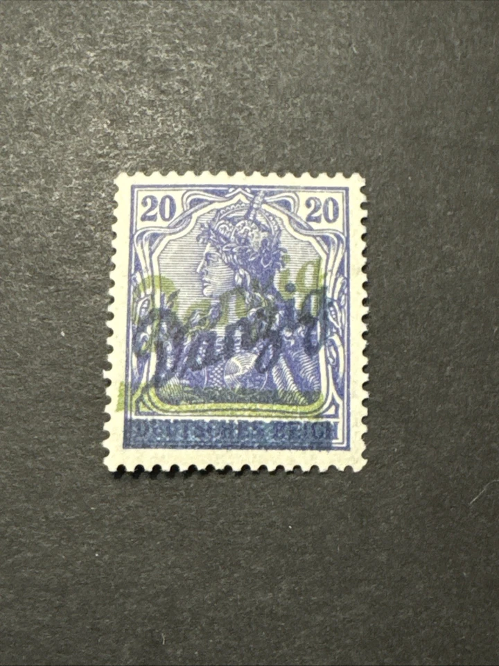 Estampilla coleccionable firmada WMK verde y azul con doble sobreimpresión de Danzig 20pf MH de 1920 Foto 1 de 4