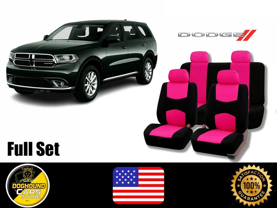 For All Dodge Pink Seat Covers Full Set High Quality Adjustable Breathable Fit - Image 1 of 4
