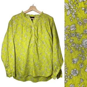J Crew Yellow Floral Popover Top Blouse Shirt Liberty London Large Summer Blooms - Picture 1 of 8