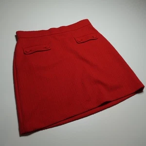 Loft Petites A-Line Mini Skirt Womens MP Red Boucle Button Flap Pockets Pull On - Picture 1 of 13