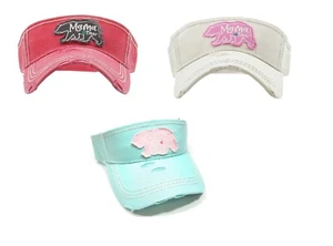 Mama Bear Sun Visor Womens Adjustable Distressed Hat Cap Pink Beige or Blue - Picture 1 of 3