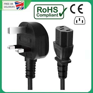 1.5M Kettle Power Lead IEC Cable 3 Pin UK Fused Plug PC Monitor Printer C13