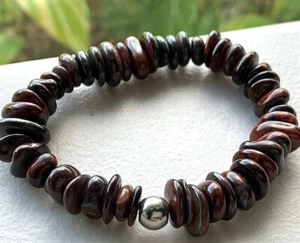 Pulsera Navajo Para Hombre Plata Esterlina Natural Rojo Tigre Cuentas Ojo 7,5 Regalo - Imagen 1 de 9
