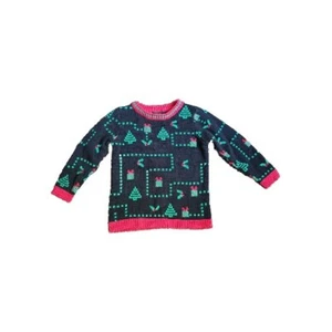 Kids Ugly Gamer Christmas Sweater Size XL 7 BLACK GREEN RED Party Pixel XmasTree - Picture 1 of 7