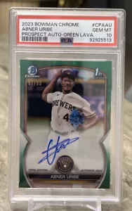 2023 Bowman Chrome 1st Abner Uribe Green Refractor Auto Brewers # /99 PSA 10 - Picture 1 of 2