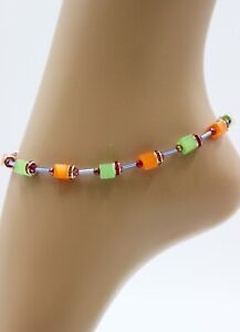 Dice Anklet Ankle Chain Cateye Pearls Green Orange Rhinestone Summer #J064