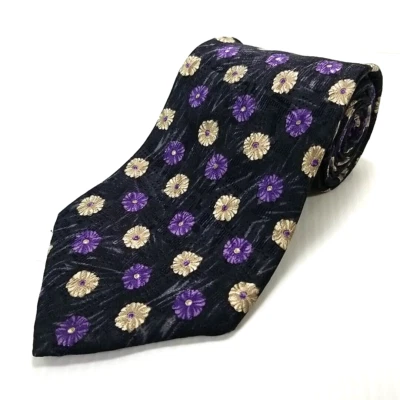 Corbata de Lujo Geoffrey Beene Negra Púrpura Estampado Floral Seda Hecha en EE. UU. Foto 1 de 4