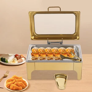 Calentador de alimentos servidor buffet, plato de frotamiento de acero inoxidable, juego de buffet de plato de frotamiento - Imagen 1 de 17