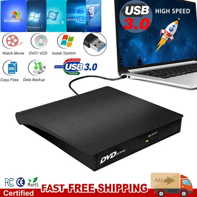 DVD CD RW USB External DVD RW Disc Burner Drive Reader Windows 10 11 Laptop PC - Image 1 of 4
