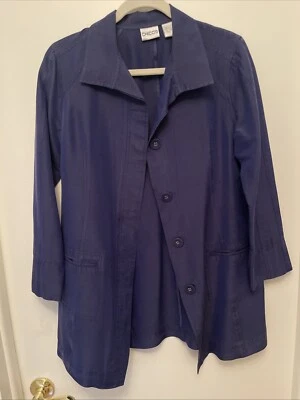Chico’s Womens 100% Raw Silk Royal Blue Jacket Size 1 Lagenlook - Image 1 of 4