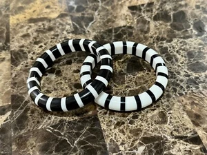 Vintage Black And white Striped Lucite Bangle Bracelets ***Set*** - Picture 1 of 9