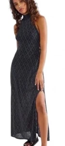 Free People Frankie Maxi Dress in Navy Marin Blue Combo Knit Halter Size S - Picture 1 of 15