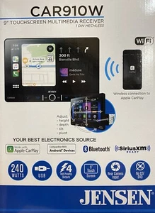 NEW Jensen CAR910W 1-DIN Digital Media Car Stereo w/ 9" Touchscreen, CarPlay - Picture 1 of 1